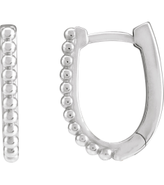 88715 Earring 14K White 15 X 11.3 Mm 1.6 Mm Each Hinged Polished Beaded Elongated Hoop Earring