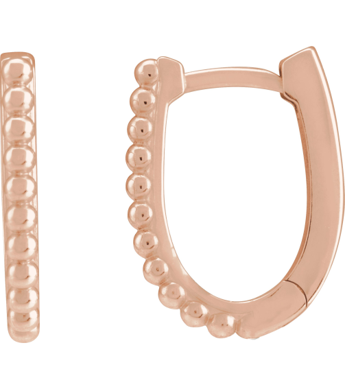88715 Earring 14K Rose 10.6 X 10.25 Mm 1.6 Mm Each Hinged Polished Beaded Elongated Hoop Earring