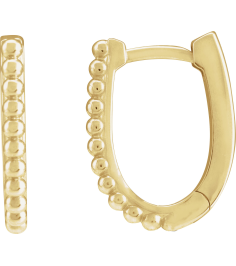 88715 Earring 14K Yellow 10.6 X 10.25 Mm 1.6 Mm Pair Hinged Polished Beaded Elongated Hoop Earrings