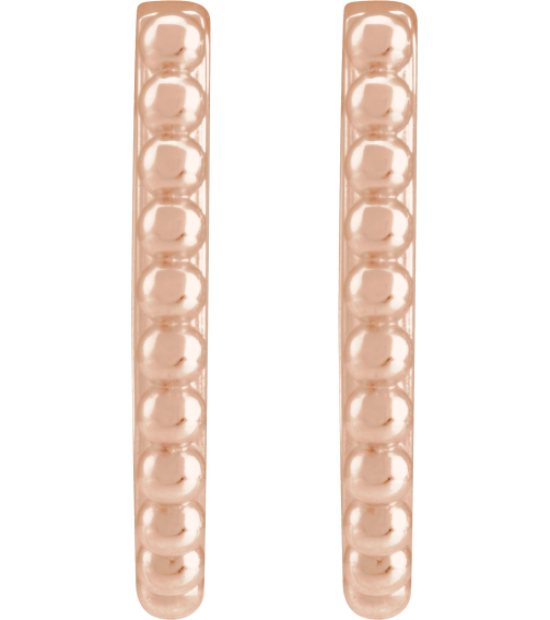 88715 Earring 14K Rose 10.6 X 10.25 Mm 1.6 Mm Pair Hinged Polished Beaded Elongated Hoop Earrings