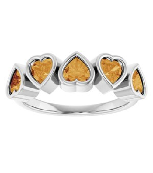 72427 Ring Set 14K White Natural Citrine Heart 4 X 4 Mm Polished Natural Citrine Bezel Set Ring