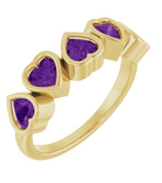 72427 Ring Set 14K Yellow Natural Amethyst Heart 4 X 4 Mm Polished Natural Amethyst Bezel Set Ring