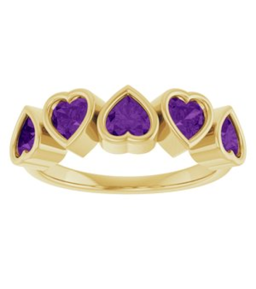 72427 Ring Set 14K Yellow Natural Amethyst Heart 4 X 4 Mm Polished Natural Amethyst Bezel Set Ring