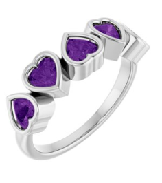 72427 Ring Set 14K White Natural Amethyst Heart 4 X 4 Mm Polished Natural Amethyst Bezel Set Ring