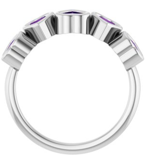 72427 Ring Set 14K White Natural Amethyst Heart 4 X 4 Mm Polished Natural Amethyst Bezel Set Ring