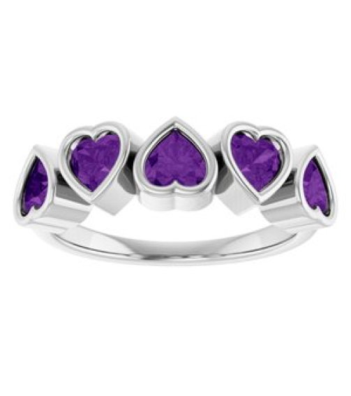 72427 Ring Set 14K White Natural Amethyst Heart 4 X 4 Mm Polished Natural Amethyst Bezel Set Ring