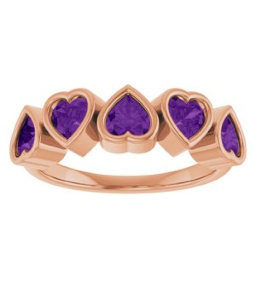 72427 Ring Set 14K Rose Natural Amethyst Heart 4 X 4 Mm Polished Natural Amethyst Bezel Set Ring