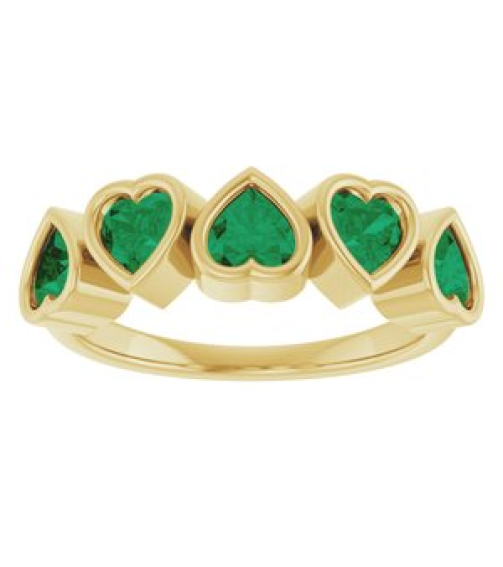 72427 Ring Set 14K Yellow Lab-Grown Emerald Heart 4 X 4 Mm Polished Lab-Grown Emerald Bezel Set Ring