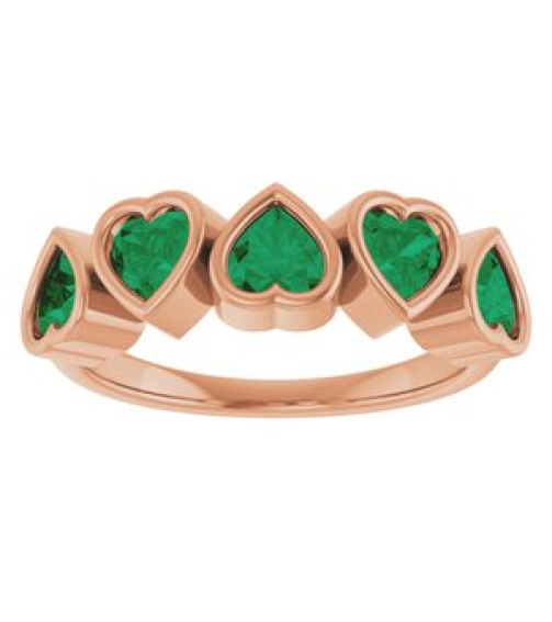 72427 Ring Set 14K Rose Lab-Grown Emerald Heart 4 X 4 Mm Polished Lab-Grown Emerald Bezel Set Ring