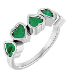 72427 Ring Set Sterling Silver Lab-Grown Emerald Heart 4 X 4 Mm Polished Lab-Grown Emerald Bezel Set Ring