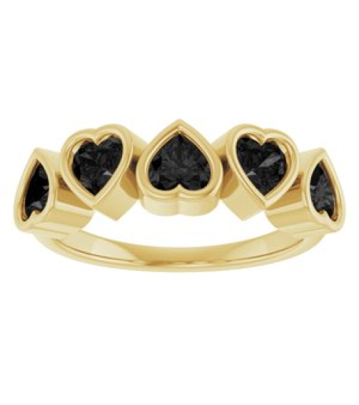 72427 Ring Set 14K Yellow Natural Black Onyx Heart 4 X 4 Mm Polished Natural Black Onyx Bezel Set Ring