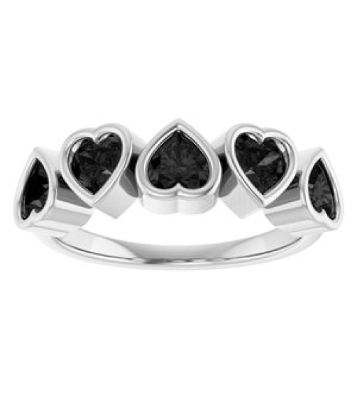 72427 Ring Set 14K White Natural Black Onyx Heart 4 X 4 Mm Polished Natural Black Onyx Bezel Set Ring