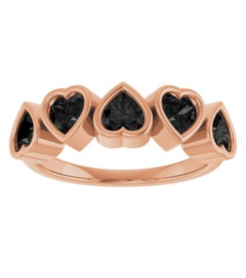 72427 Ring Set 14K Rose Natural Black Onyx Heart 4 X 4 Mm Polished Natural Black Onyx Bezel Set Ring