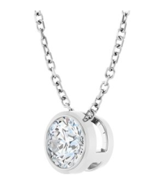 88111 Necklace Set Platinum Round Natural Diamond 5.2Mm 12 Ct Si2-Si3, G-H 16-18 In Polished 12 Ct Natural Diamond Solitaire Bezel-Set Necklace