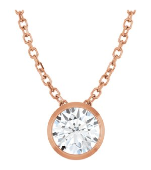 88111 Necklace Set 14K Rose Round Natural Diamond 5.2Mm 12 Ct I1, G-H 16-18 In Polished 12 Ct Natural Diamond Solitaire Bezel-Set Necklace