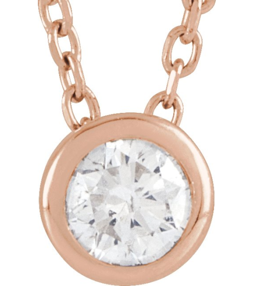 88111 Necklace Set 14K Rose Round Natural Diamond 5.8Mm 34 Ct I1, G-H 16-18 In Polished 34 Ct Natural Diamond Solitaire Bezel-Set Necklace