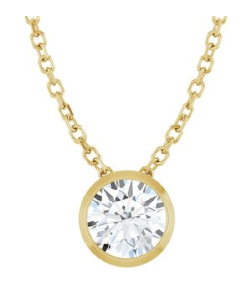 88111 Necklace Set 14K Yellow Round Natural Diamond 5.2Mm 12 Ct I1, G-H 16-18 In Polished 12 Ct Natural Diamond Solitaire Bezel-Set Necklace