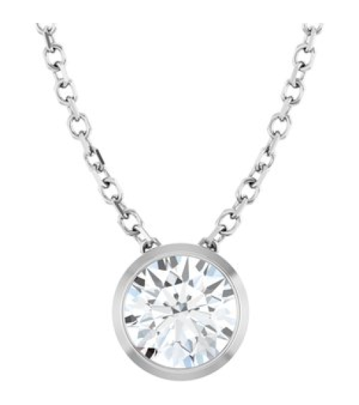 88111 Necklace Set 14K White Round Natural Diamond 5.2Mm 12 Ct I1, G-H 16-18 In Polished 12 Ct Natural Diamond Solitaire Bezel-Set Necklace