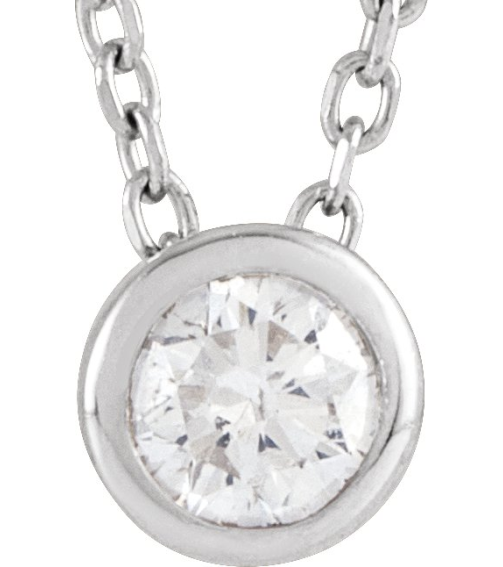88111 Necklace Set 14K White Round Natural Diamond 5.8Mm 34 Ct I1, G-H 16-18 In Polished 34 Ct Natural Diamond Solitaire Bezel-Set Necklace