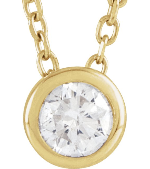 88111 Necklace Set 14K Yellow Round Natural Diamond 5.8Mm 34 Ct I1, G-H 16-18 In Polished 34 Ct Natural Diamond Solitaire Bezel-Set Necklace