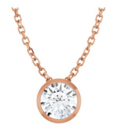 88111 Necklace Set 14K Rose Round Lab-Grown Diamond 5.2Mm 12 Ct Si1-Si2, G-H 16-18 In Polished 12 Ct Lab-Grown Diamond Solitaire Bezel-Set Necklace