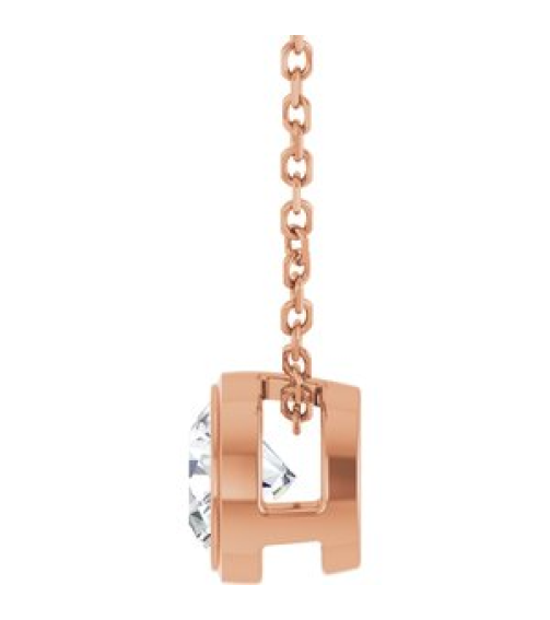 88111 Necklace Set 14K Rose Round Lab-Grown Diamond 5.2Mm 12 Ct Si1-Si2, G-H 16-18 In Polished 12 Ct Lab-Grown Diamond Solitaire Bezel-Set Necklace