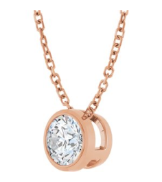 88111 Necklace Set 14K Rose Round Lab-Grown Diamond 5.2Mm 12 Ct Si1-Si2, G-H 16-18 In Polished 12 Ct Lab-Grown Diamond Solitaire Bezel-Set Necklace
