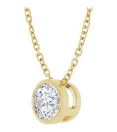 88111 Necklace Set 14K Yellow Round Lab-Grown Diamond 5.2Mm 12 Ct Si1-Si2, G-H 16-18 In Polished 12 Ct Lab-Grown Diamond Solitaire Bezel-Set Necklace