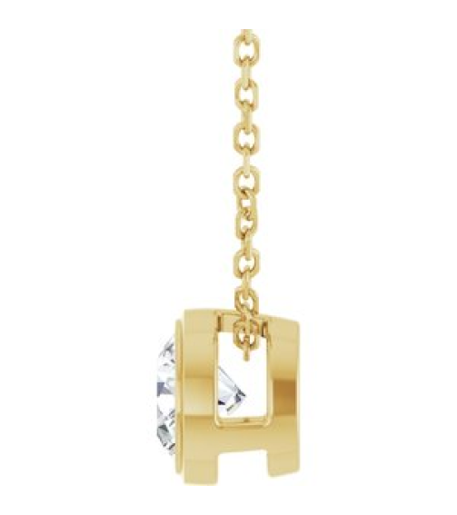 88111 Necklace Set 14K Yellow Round Lab-Grown Diamond 5.2Mm 12 Ct Si1-Si2, G-H 16-18 In Polished 12 Ct Lab-Grown Diamond Solitaire Bezel-Set Necklace