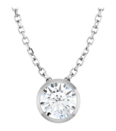 88111 Necklace Set Sterling Silver Round Lab-Grown Diamond 5.2Mm 12 Ct Si1-Si2, G-H 16-18 In Polished 12 Ct Lab-Grown Diamond Solitaire Bezel-Set Necklace