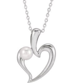 88670 Necklace Set Platinum Pearl Cultured Akoya Pearl 4 Mm 16-18 In Polished Freeform Heart Necklace