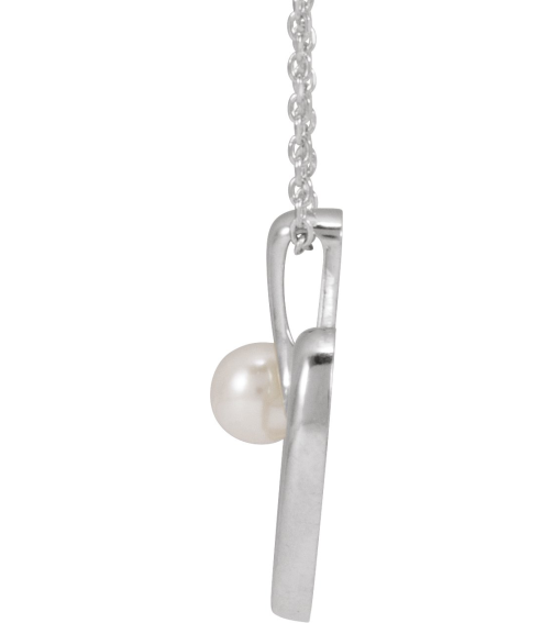 88670 Necklace Set 14K White Pearl Cultured Akoya Pearl 4 Mm 16-18 In Polished Freeform Heart Necklace