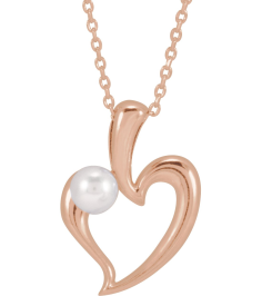 88670 Necklace Set 14K Rose Pearl Cultured Akoya Pearl 4 Mm 16-18 In Polished Freeform Heart Necklace