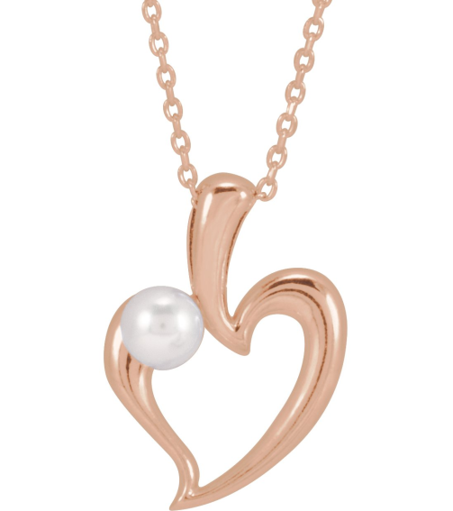 88670 Necklace Set 14K Rose Pearl Cultured Akoya Pearl 4 Mm 16-18 In Polished Freeform Heart Necklace