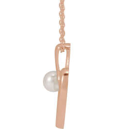 88670 Necklace Set 14K Rose Pearl Cultured Akoya Pearl 4 Mm 16-18 In Polished Freeform Heart Necklace