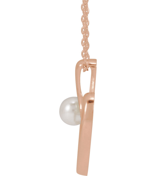 88670 Necklace Set 14K Rose Pearl Cultured Akoya Pearl 4 Mm 16-18 In Polished Freeform Heart Necklace