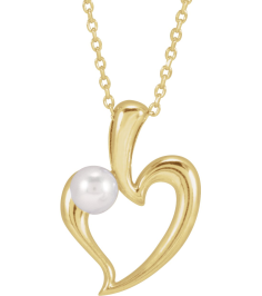 88670 Necklace Set 14K Yellow Pearl Cultured Akoya Pearl 4 Mm 16-18 In Polished Freeform Heart Necklace
