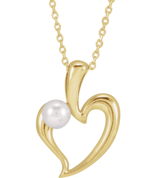 88670 Necklace Set 14K Yellow Pearl Cultured Akoya Pearl 4 Mm 16-18 In Polished Freeform Heart Necklace