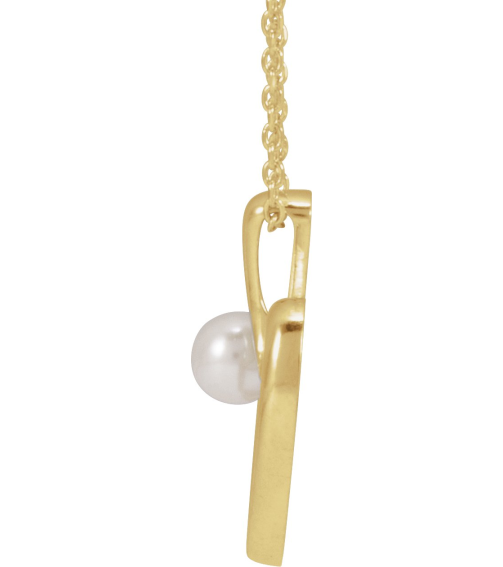 88670 Necklace Set 14K Yellow Pearl Cultured Akoya Pearl 4 Mm 16-18 In Polished Freeform Heart Necklace