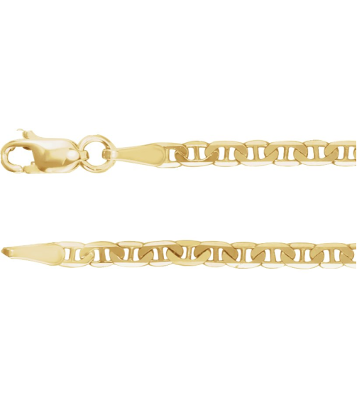 Ch484 14K Yellow Anchor 2.25 Mm 24 In Lobster Clasp Polished Curbed Anchor Chain