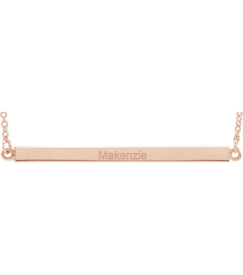 88648 Necklace 14K Rose 38.5 X 2.5 Mm 18 In Polished Four Sided Engravable Bar Necklace
