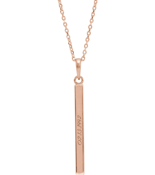 88625 Necklace 14K Rose 32.2 X 2.9 Mm 16-18 In Polished Engravable Four Sided Bar Necklace