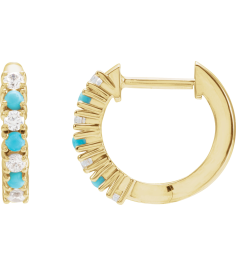 689189 Earring Set Natural Turquoise Round 1.7 Mm 14K Yellow Natural Diamond Pair Hinged Polished 13 Ctw Natural Diamond And Natural Turquoise Hoop Earrings