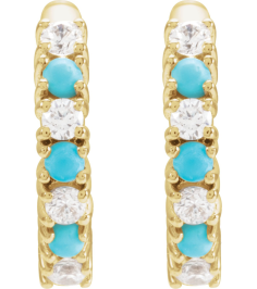 689189 Earring Set Natural Turquoise Round 1.7 Mm 14K Yellow Natural Diamond Pair Hinged Polished 13 Ctw Natural Diamond And Natural Turquoise Hoop Earrings