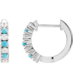 689189 Earring Set Natural Turquoise Round 1.7 Mm 14K White Natural Diamond Pair Hinged Polished 13 Ctw Natural Diamond And Natural Turquoise Hoop Earrings