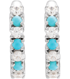 689189 Earring Set Natural Turquoise Round 1.7 Mm 14K White Natural Diamond Pair Hinged Polished 13 Ctw Natural Diamond And Natural Turquoise Hoop Earrings