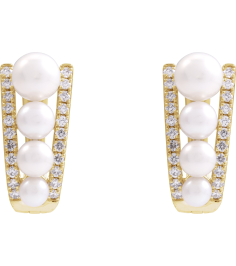 689191 Earring Set Cultured White Freshwater Pearl Pearl 5 Mm 14K Yellow Natural Diamond Pair Friction Backs Included Polished Freshwater Pearl And 14 Ctw Natural Diamond Hoop Earrings