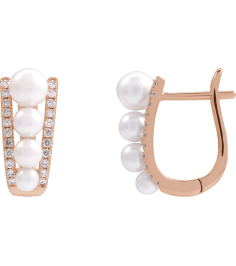 689191 Earring Set Cultured Freshwater Pearl Pearl 5 Mm 14K Rose Natural Diamond Pair Friction Backs Included Polished Freshwater Pearl And 14 Ctw Natural Diamond Hoop Earrings
