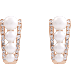 689191 Earring Set Cultured Freshwater Pearl Pearl 5 Mm 14K Rose Natural Diamond Pair Friction Backs Included Polished Freshwater Pearl And 14 Ctw Natural Diamond Hoop Earrings