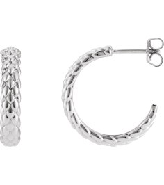 689192 Earring 14K White Pair Friction Backs Included Polished Scale Hoop Earrings